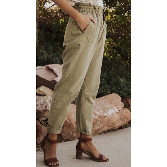 Bohme Kennedy Paperbag denim pants in olive - Picture 3 of 8